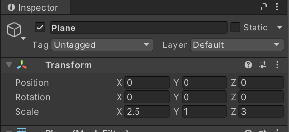 Paramétrage du transform