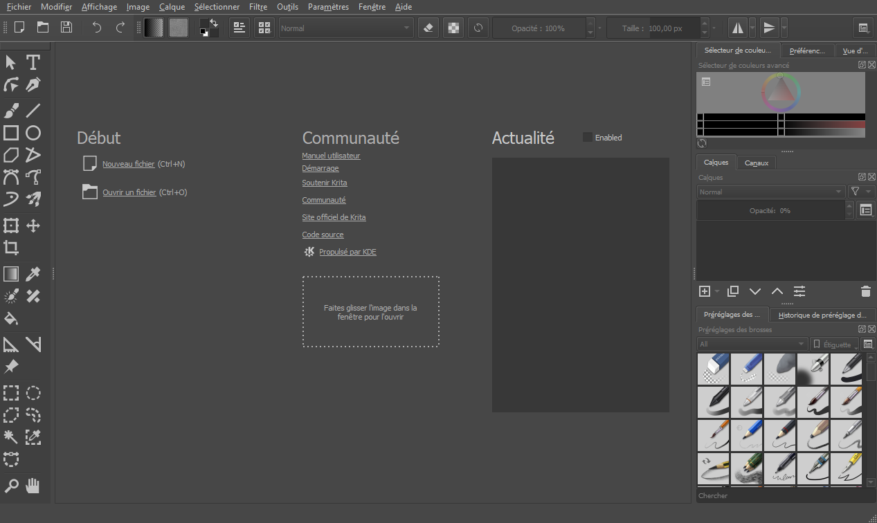 L'interface de Krita par défaut