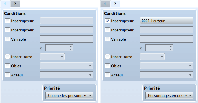 Les deux pages de l'évènement bloquant